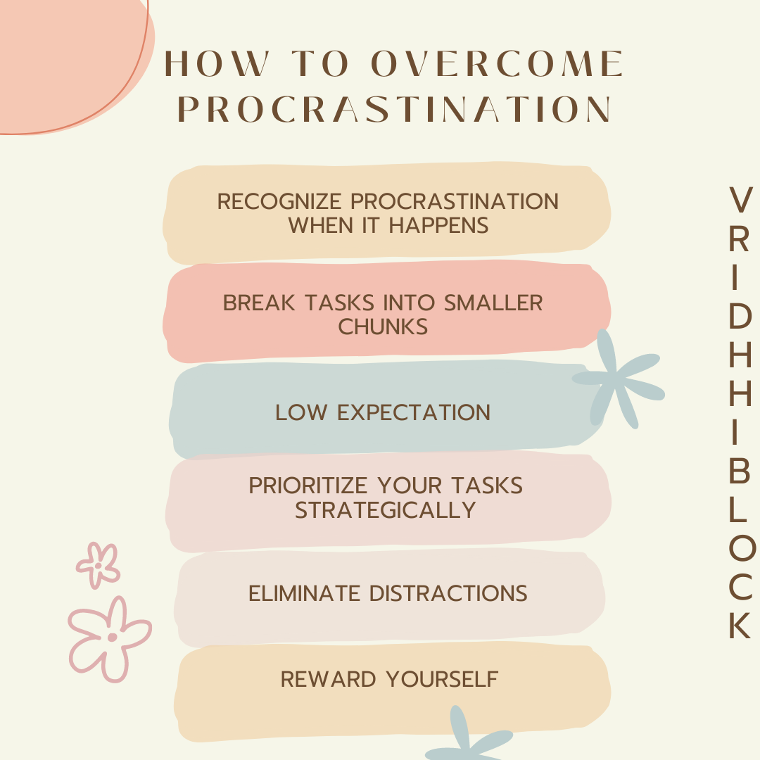 Actionable strategies to stop procrastinating - task breakdown, time blocking, and reward systems